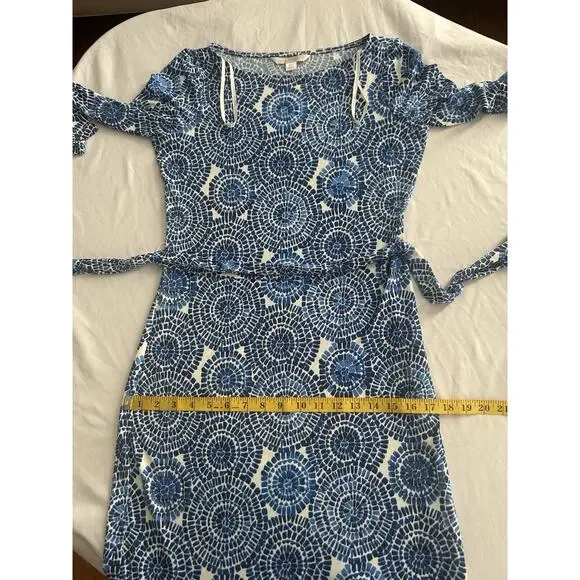 Boston Proper Mosaic Medallion Belted Maxi Dress Womens Size 4 Blue White - Picture 9 of 12